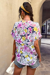 Floral Knot V Neck Blouse - MVTFASHION