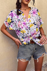 Floral Knot V Neck Blouse - MVTFASHION