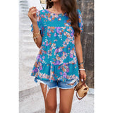 Floral Lined Ruffle Sleeves Round Neck Loose Top - MVTFASHION.COM