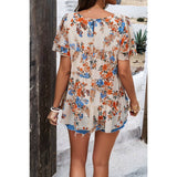 Floral Lined Ruffle Sleeves Round Neck Loose Top - MVTFASHION.COM