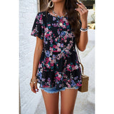 Floral Lined Ruffle Sleeves Round Neck Loose Top - MVTFASHION.COM