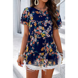 Floral Lined Ruffle Sleeves Round Neck Loose Top - MVTFASHION.COM