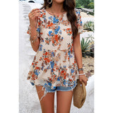 Floral Lined Ruffle Sleeves Round Neck Loose Top - MVTFASHION.COM