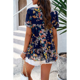 Floral Lined Ruffle Sleeves Round Neck Loose Top - MVTFASHION.COM