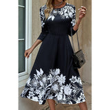 Floral Print A Line High Waist Fit Midi Dress - MVTFASHION