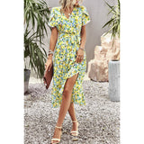 Floral Print Belt Knot Sleeve Hem Lace Belt Knot Dress - MVTFASHION