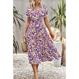 Floral Print Belt Knot Sleeve Hem Lace Belt Knot Dress - MVTFASHION