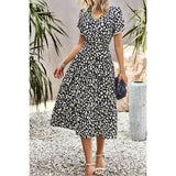 Floral Print Belt Knot Sleeve Hem Lace Belt Knot Dress - MVTFASHION