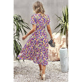 Floral Print Belt Knot Sleeve Hem Lace Belt Knot Dress - MVTFASHION