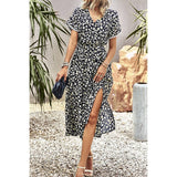 Floral Print Belt Knot Sleeve Hem Lace Belt Knot Dress - MVTFASHION