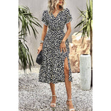 Floral Print Belt Knot Sleeve Hem Lace Belt Knot Dress - MVTFASHION