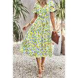 Floral Print Belt Knot Sleeve Hem Lace Belt Knot Dress - MVTFASHION