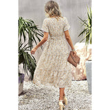 Floral Print Belt Knot Sleeve Hem Lace Belt Knot Dress - MVTFASHION