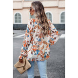 Floral Print Button Hem Ruffle Sleeves Lined Top - MVTFASHION