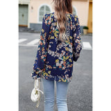 Floral Print Button Hem Ruffle Sleeves Lined Top - MVTFASHION