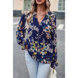 Floral Print Button Hem Ruffle Sleeves Lined Top - MVTFASHION