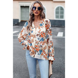 Floral Print Button Hem Ruffle Sleeves Lined Top - MVTFASHION