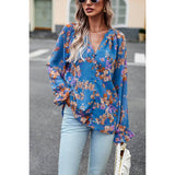 Floral Print Button Hem Ruffle Sleeves Lined Top - MVTFASHION