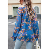 Floral Print Button Hem Ruffle Sleeves Lined Top - MVTFASHION