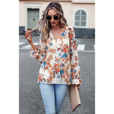 Floral Print Button Hem Ruffle Sleeves Lined Top - MVTFASHION