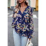 Floral Print Button Hem Ruffle Sleeves Lined Top - MVTFASHION