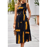 Floral Print Cut Out Ruched Fit Sleeveless Ruffle Dress - MVTFASHION