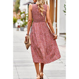 Floral Print Cut Out Ruched Fit Sleeveless Ruffle Dress - MVTFASHION