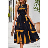 Floral Print Cut Out Ruched Fit Sleeveless Ruffle Dress - MVTFASHION