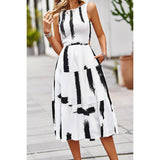 Floral Print Cut Out Ruched Fit Sleeveless Ruffle Dress - MVTFASHION