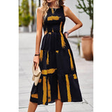 Floral Print Cut Out Ruched Fit Sleeveless Ruffle Dress - MVTFASHION