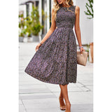 Floral Print Cut Out Ruched Fit Sleeveless Ruffle Dress - MVTFASHION