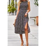 Floral Print Cut Out Ruched Fit Sleeveless Ruffle Dress - MVTFASHION