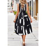 Floral Print Cut Out Ruched Fit Sleeveless Ruffle Dress - MVTFASHION