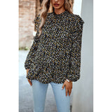 Floral Print Drop Shoulder Hem Ruffle Loose Top - MVTFASHION