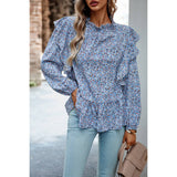 Floral Print Drop Shoulder Hem Ruffle Loose Top - MVTFASHION