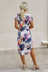 Floral Print Waist Tie Midi Dress - MVTFASHION