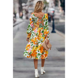 Floral Square Neck Aline Boho Ruffle Midi Dress - MVTFASHION