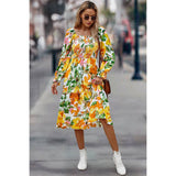 Floral Square Neck Aline Boho Ruffle Midi Dress - MVTFASHION