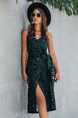 Floral V-Neck Split Wrap Dress - MVTFASHION