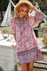 Floral V-Neck Swing Tunic Dress - MVTFASHION