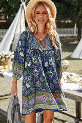 Floral V-Neck Swing Tunic Dress - MVTFASHION