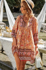 Floral V-Neck Swing Tunic Dress - MVTFASHION