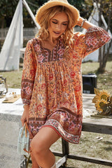 Floral V-Neck Swing Tunic Dress - MVTFASHION