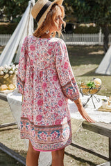 Floral V-Neck Swing Tunic Dress - MVTFASHION