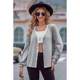 Front Open Button Lace Tirm Fit V Neck Top - MVTFASHION.COM