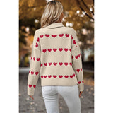 Heart Print Thick Knit Loose Roll Neck Sweater - MVTFASHION.COM