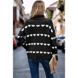 Heart Print Thick Knit Loose Roll Neck Sweater - MVTFASHION.COM