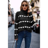 Heart Print Thick Knit Loose Roll Neck Sweater - MVTFASHION.COM