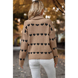 Heart Print Thick Knit Loose Roll Neck Sweater - MVTFASHION.COM