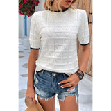 Heart Shirt Knit Hollow Cut Out Short Sleeve Top - MVTFASHION.COM